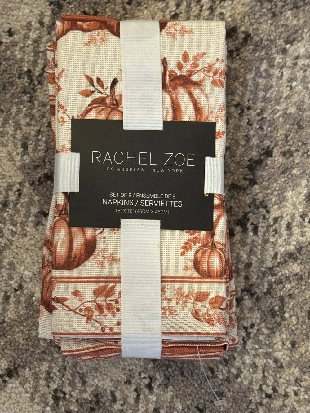 Rachel Zoe Rust Pumpkin harvest Fall Toile Napkins - Cream Ground (Set of 8) new